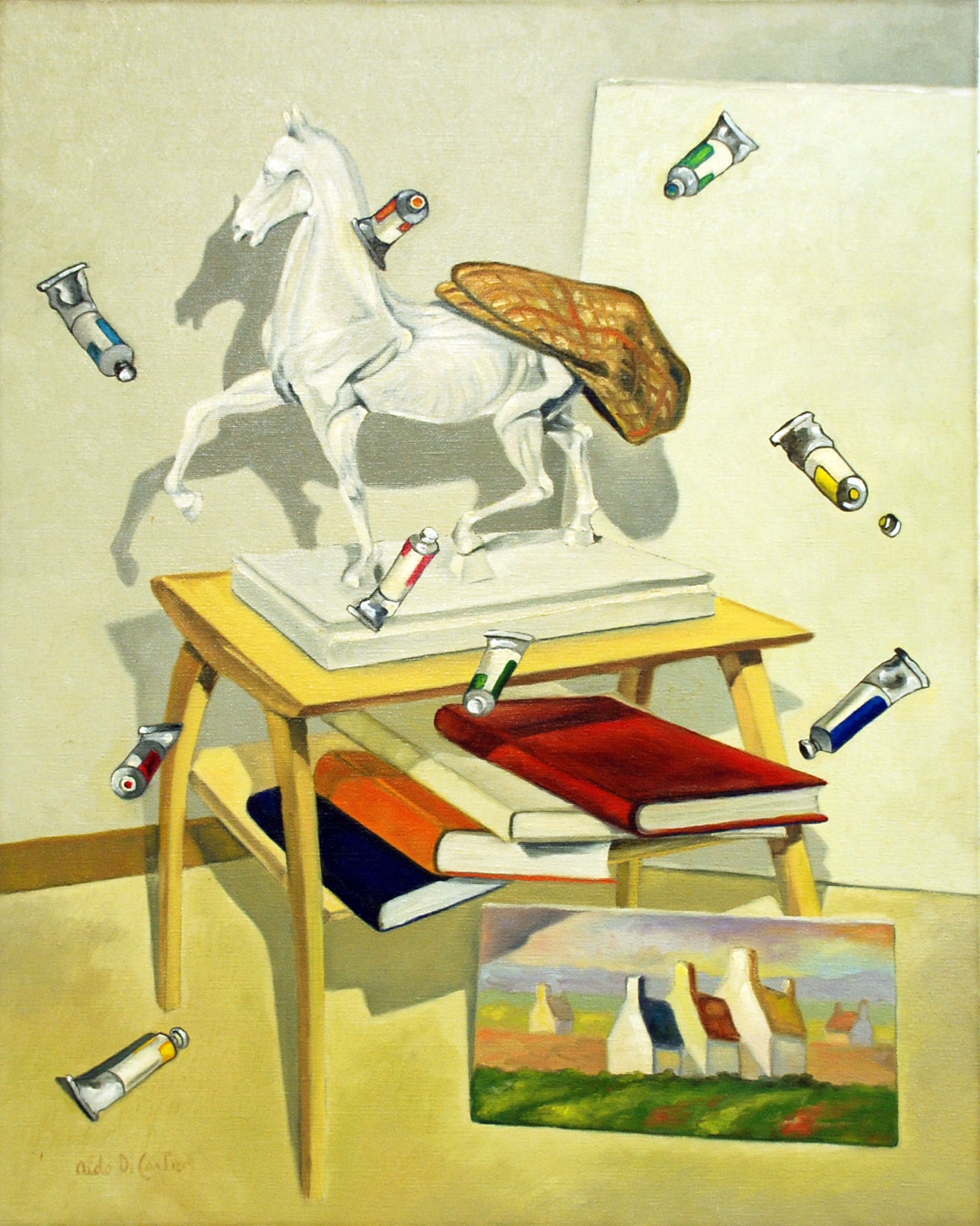 Anatomia, cavalli e libri - olio su tela - 1978 - 65x81